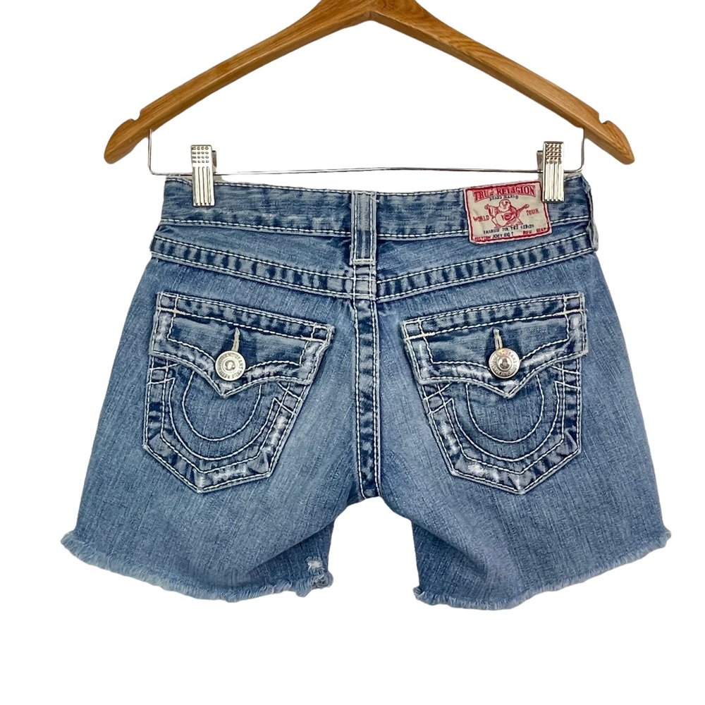 True Religion Y2K Joey Low Rise Cut Off Flap Pocket Denim Shorts Size 24 - Picture 4 of 16